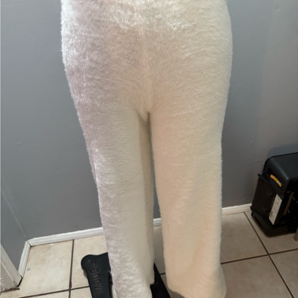 Forever 21 Cream Fuzzy Straight Leg Pants - Picture 1 of 4